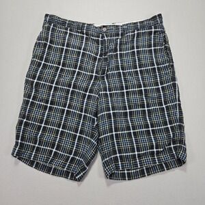Tommy Bahama Paradise Nation Black‎ Plaid Linen Silk Blend Shorts Men's Size 38